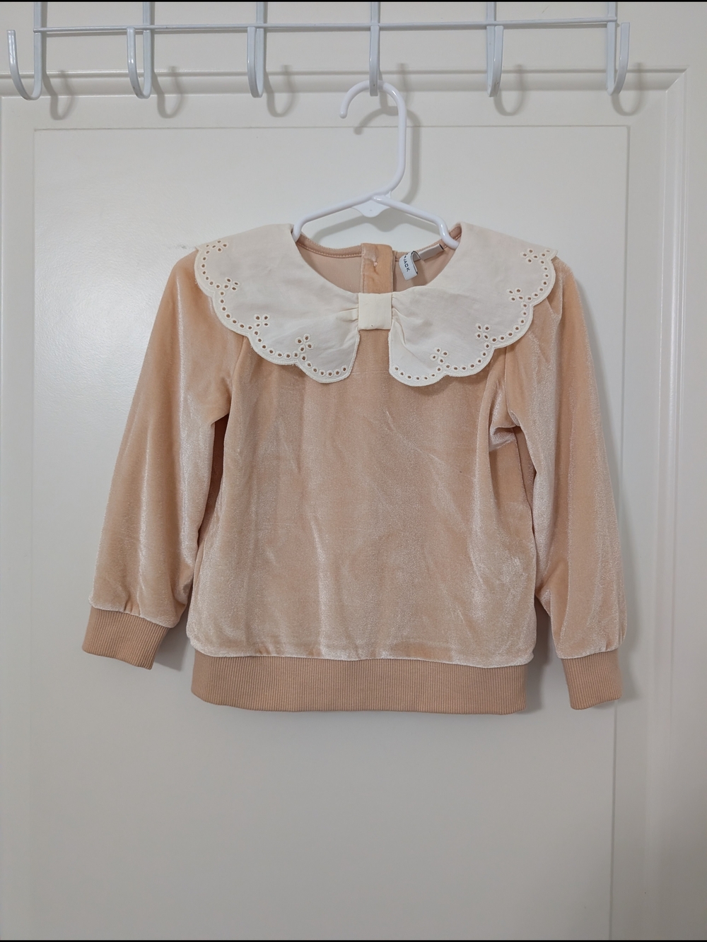 Janie and Jack Almond Velvet Sweatshirt with Scalloped Cream Collar